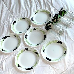 Sango Quadrille Black Lilies Tumblers & Black Orchid Plates